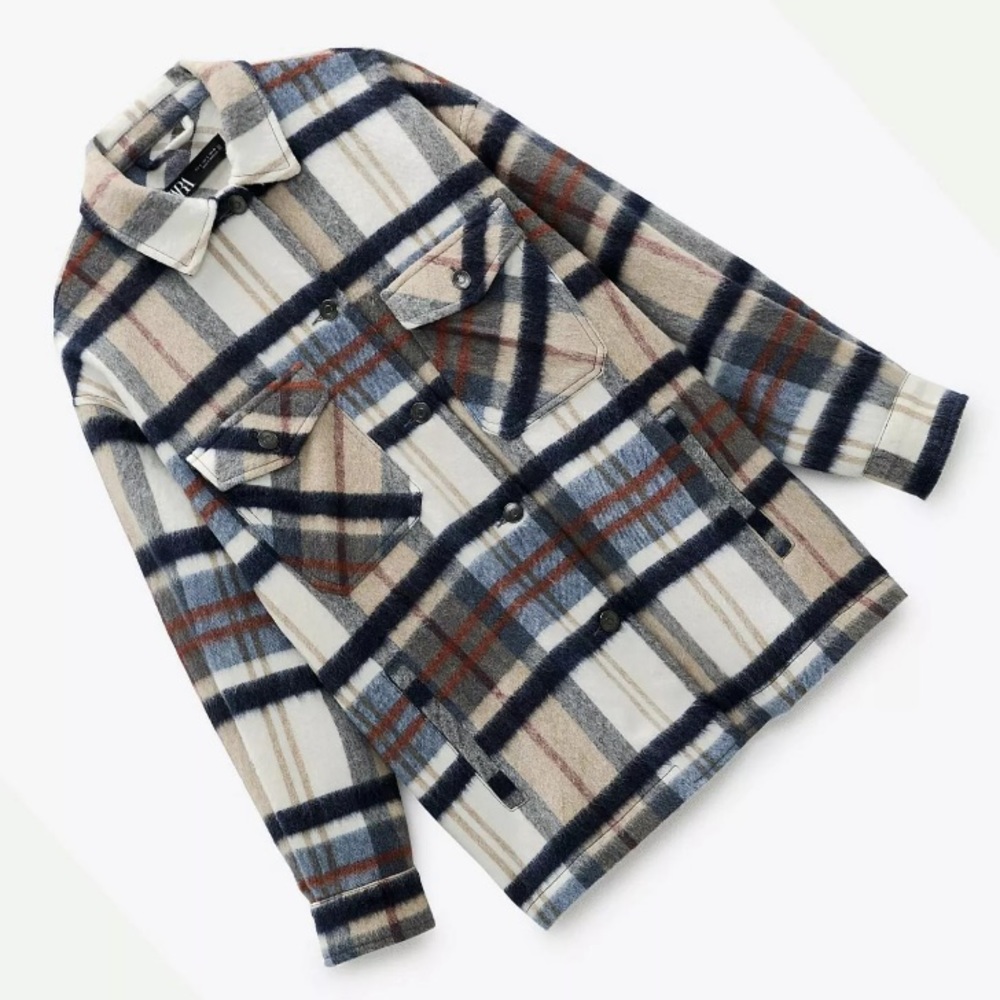 Zara Wool Blend Plaid Overcoat